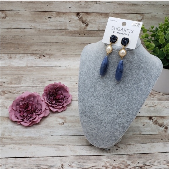 New Sugarfix By BaubleBar Druzy Stone Gold Dangle Earrings - Picture 2 of 7